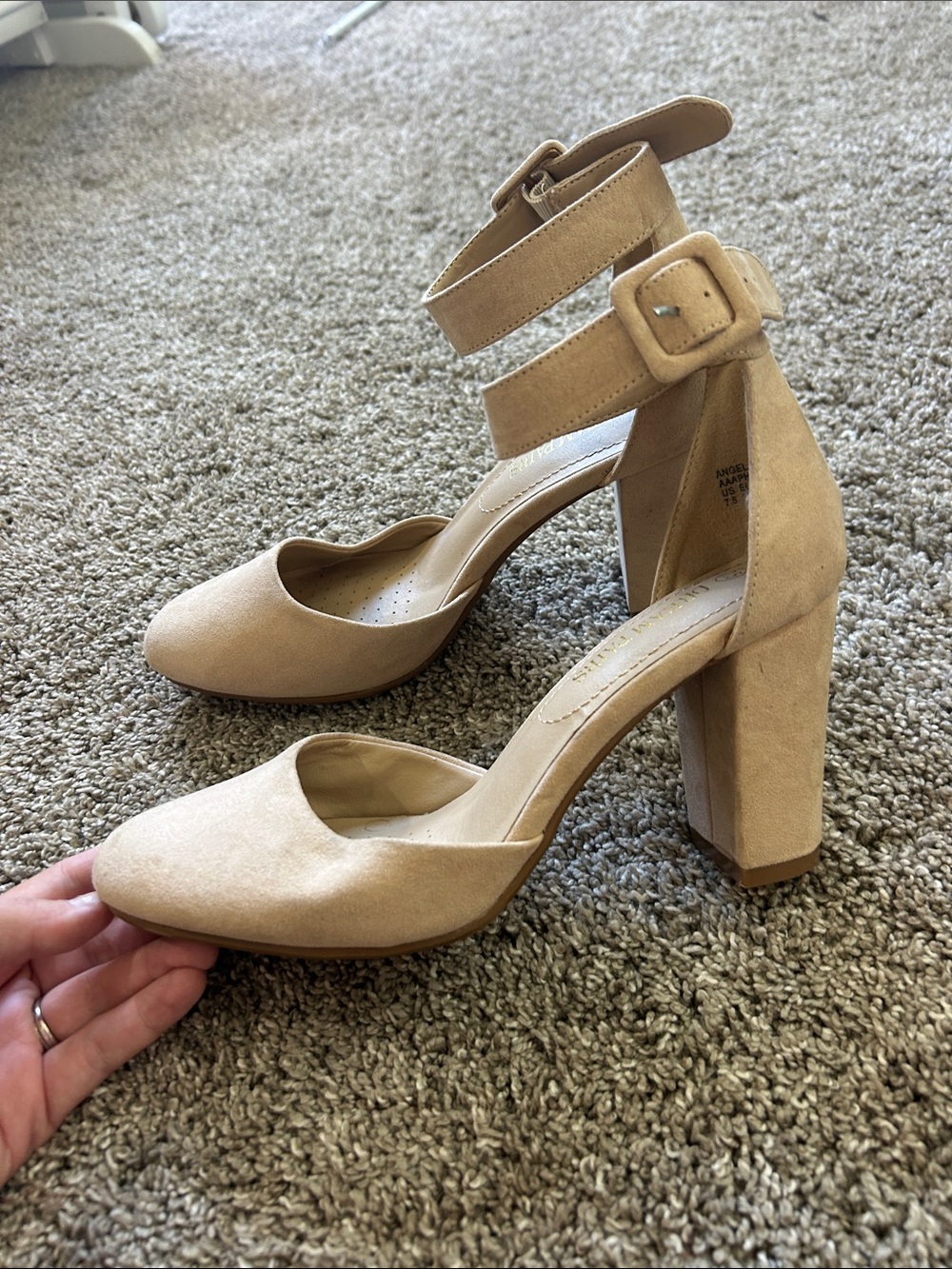 Dream Pairs Beige Block Heel Double-Ankle Strap Pumps